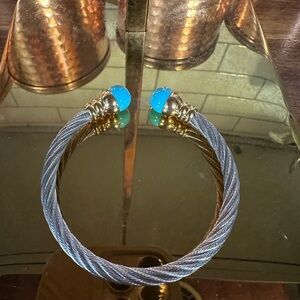 Silver Cable Bracelet with Blue Accents